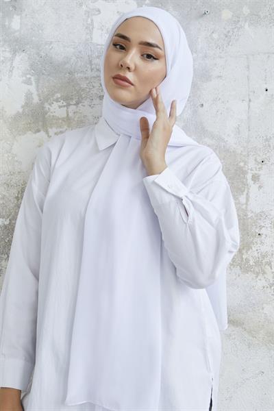 Kendinden Boneli Beyaz Şifon Şal