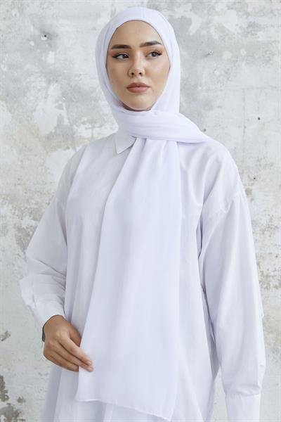 Kendinden Boneli Beyaz Şifon Şal