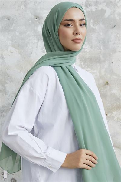 Kendinden Boneli Çağla Yeşili Şifon Şal