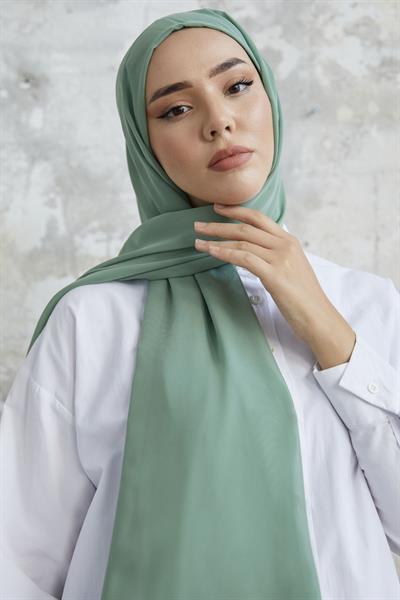 Kendinden Boneli Çağla Yeşili Şifon Şal