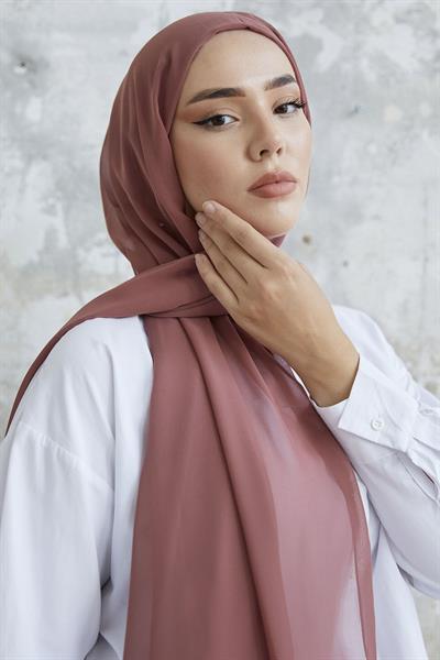 Kendinden Boneli Gül Kurusu Şifon Şal