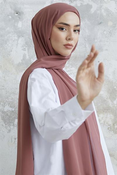 Kendinden Boneli Gül Kurusu Şifon Şal