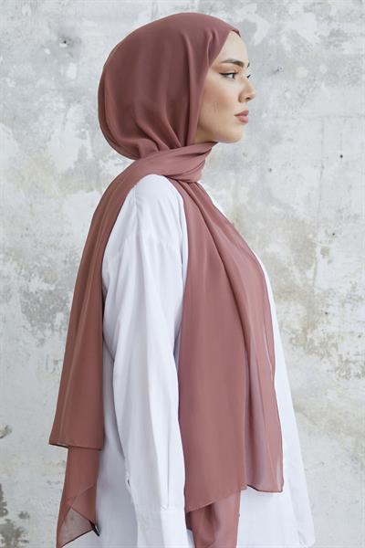 Kendinden Boneli Gül Kurusu Şifon Şal