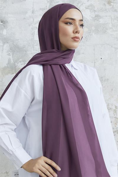 Kendinden Boneli Koyu Gül Şifon Şal