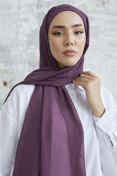 Kendinden Boneli Koyu Gül Şifon Şal