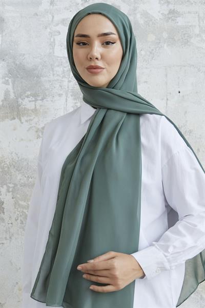 Kendinden Boneli Mint Şifon Şal