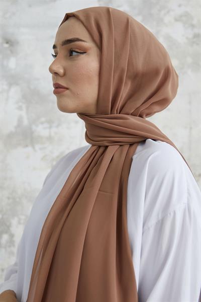 Kendinden Boneli Sütlü Kahve Şifon Şal