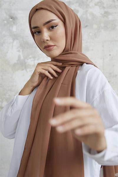 Kendinden Boneli Sütlü Kahve Şifon Şal