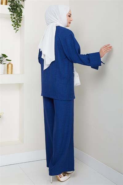 Keten Kimono İkili Lacivert Takım