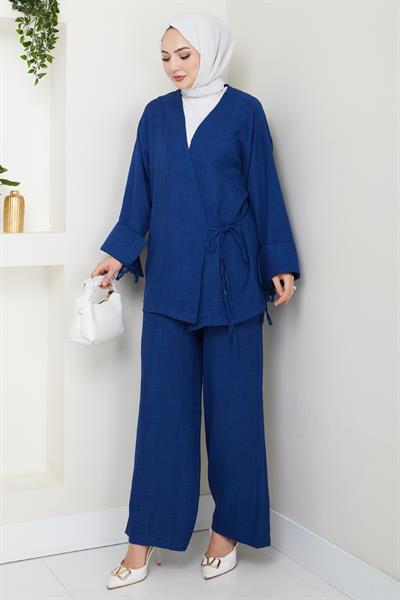 Keten Kimono İkili Lacivert Takım