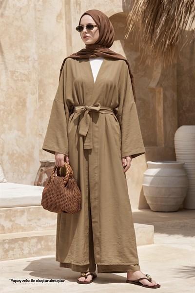 Kimono Pantolonlu Camel Takım