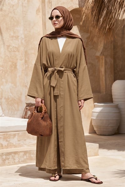Kimono Pantolonlu Camel Takım