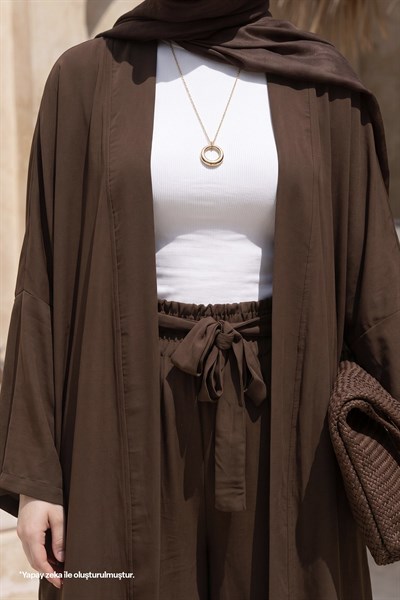 Kimono Pantolonlu Kahve Takım