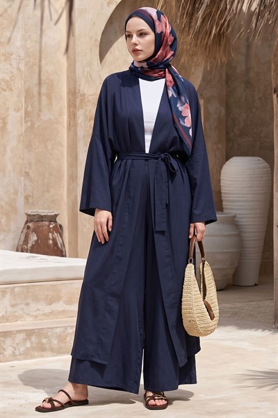 Kimono Pantolonlu Lacivert Takım