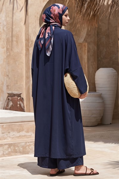 Kimono Pantolonlu Lacivert Takım