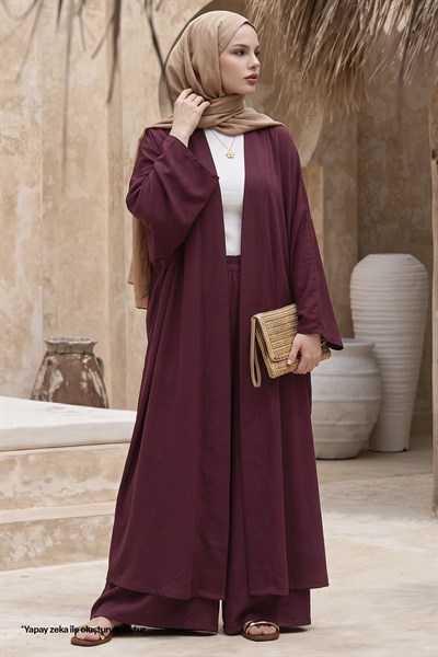 Kimono Pantolonlu Mürdüm Takım