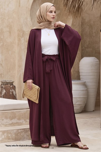 Kimono Pantolonlu Mürdüm Takım