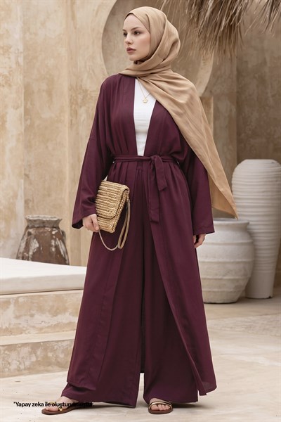 Kimono Pantolonlu Mürdüm Takım