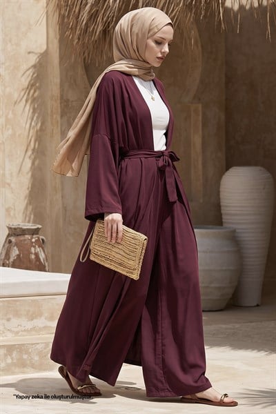 Kimono Pantolonlu Mürdüm Takım