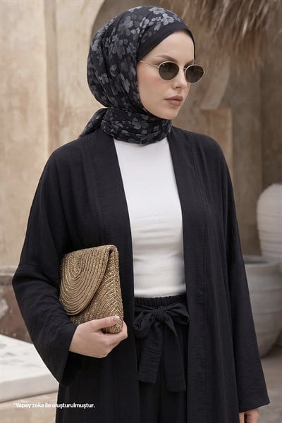 Kimono Pantolonlu Siyah Takım