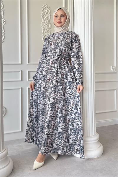 Kır Çiçeği Gri Saten Elbise