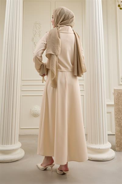 Kısa Bolerolu Etekli Krem Scuba Takım