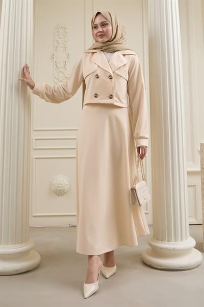 Kısa Bolerolu Etekli Krem Scuba Takım