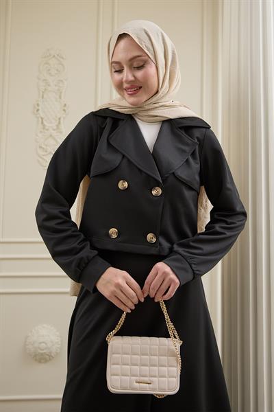 Kısa Bolerolu Etekli Siyah Scuba Takım