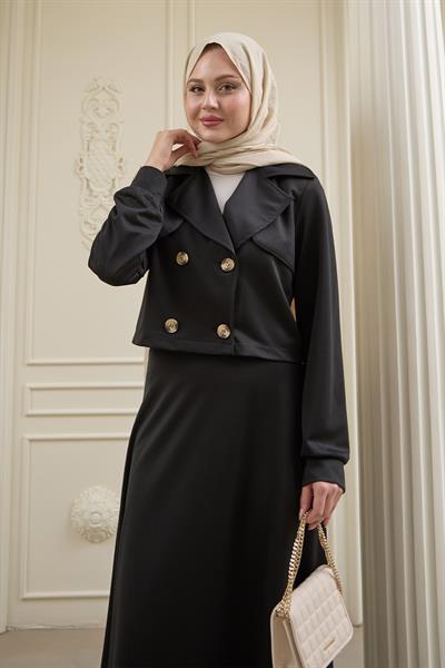 Kısa Bolerolu Etekli Siyah Scuba Takım