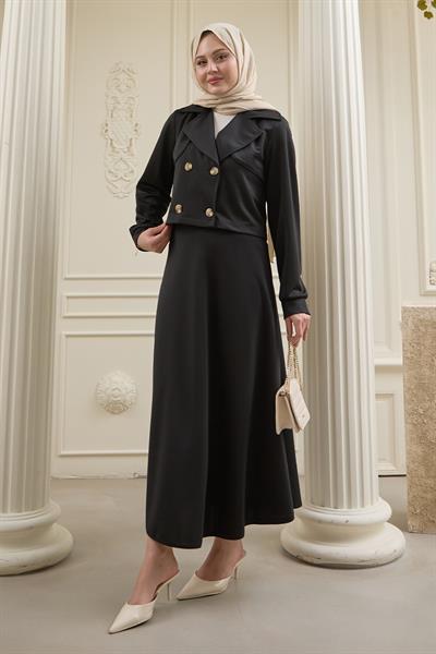 Kısa Bolerolu Etekli Siyah Scuba Takım