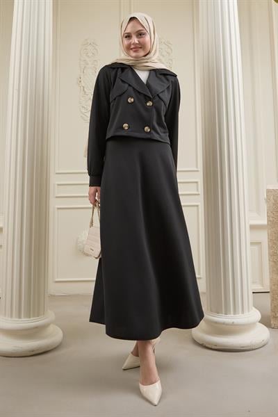 Kısa Bolerolu Etekli Siyah Scuba Takım