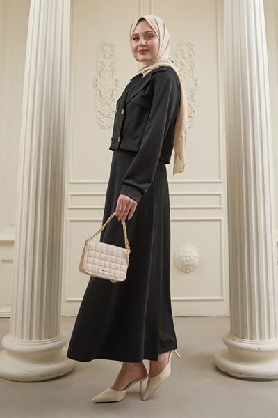 Kısa Bolerolu Etekli Siyah Scuba Takım