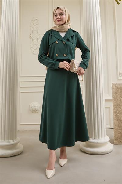 Kısa Bolerolu Etekli Zümrüt Yeşili Scuba Takım