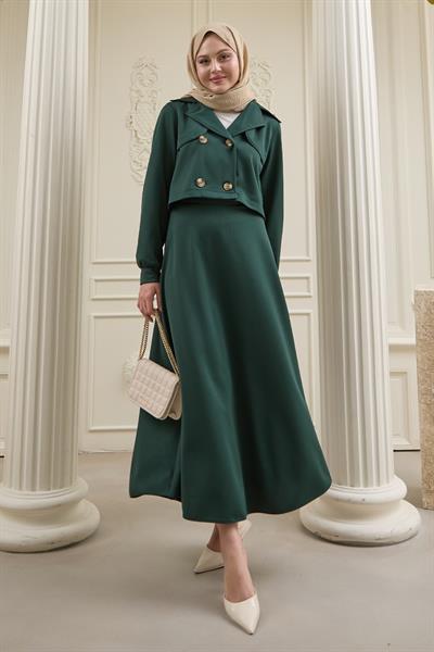 Kısa Bolerolu Etekli Zümrüt Yeşili Scuba Takım