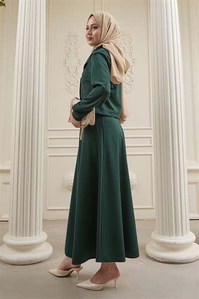 Kısa Bolerolu Etekli Zümrüt Yeşili Scuba Takım