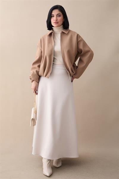 Kısa Kaşe Bomber Camel Ceket