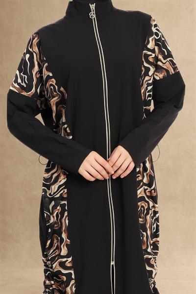 Kıvrımlı Desen Kapalı 4 Parça Siyah Tesettür Mayo 6218A