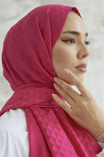 Kiya Prizma Desen Pamuklu Jakar Şal - Fuşya