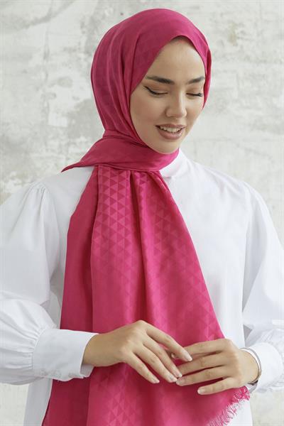 Kiya Prizma Desen Pamuklu Jakar Şal - Fuşya