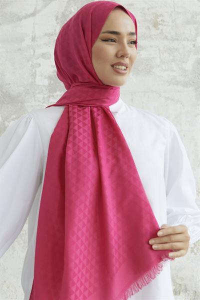 Kiya Prizma Desen Pamuklu Jakar Şal - Fuşya
