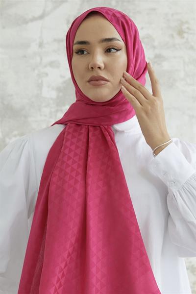 Kiya Prizma Desen Pamuklu Jakar Şal - Fuşya
