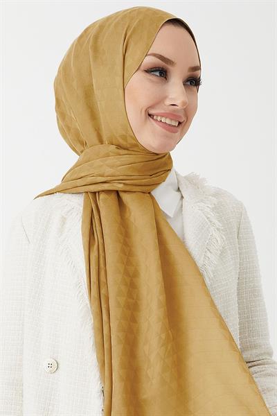 Kiya Prizma Desen Pamuklu Jakar Şal - Hardal