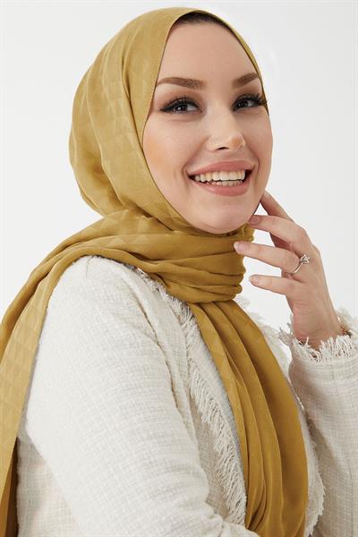 Kiya Prizma Desen Pamuklu Jakar Şal - Hardal