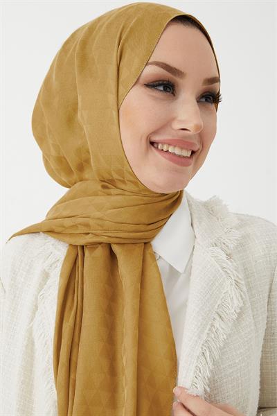 Kiya Prizma Desen Pamuklu Jakar Şal - Hardal