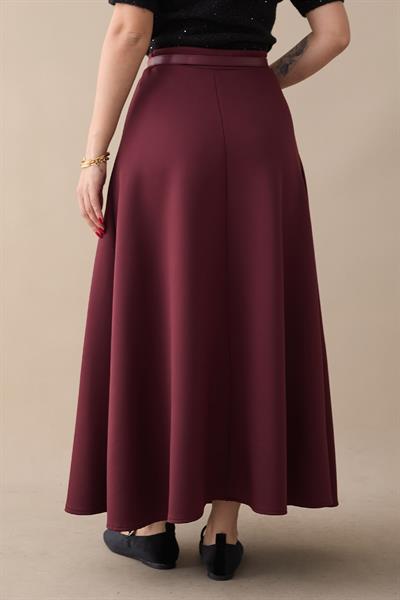 Kloş Beli Lastikli Scuba Bordo Etek