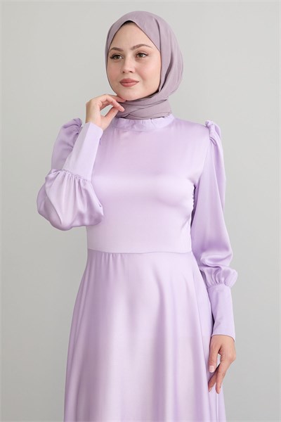 Zippered Sleeve Lilac Satin Dress