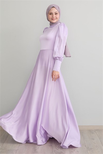 Zippered Sleeve Lilac Satin Dress