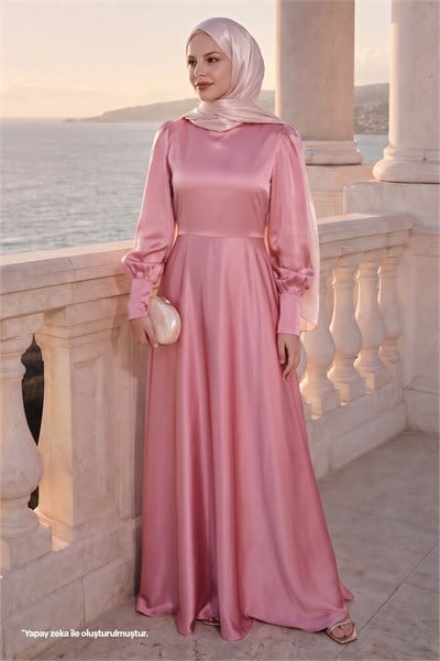 Zippered Sleeve Powder Satin Dress