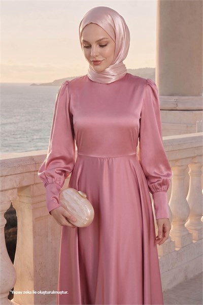 Zippered Sleeve Powder Satin Dress