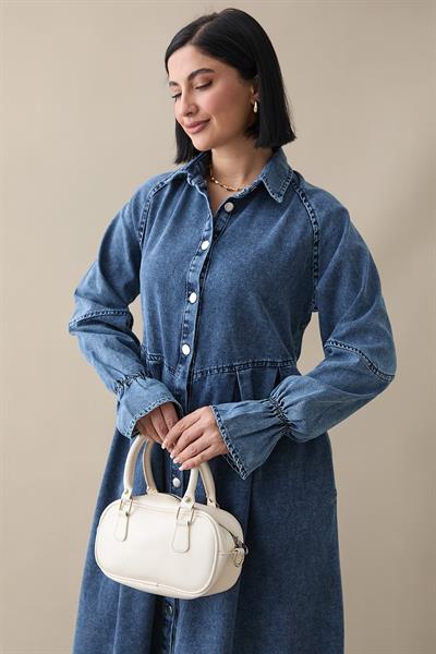 Kol Ucu Fırfırlı Kot Elbise